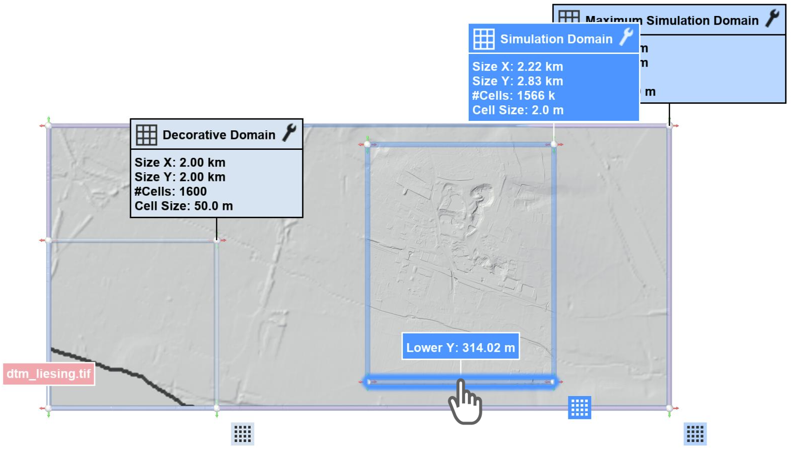 Placement of the simulation domain on the terrain