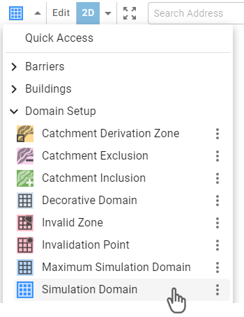 Selection of Simulation Domain action