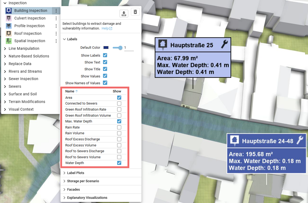 Selection of values displayed in the label of the inspection Selection of Displayed Values