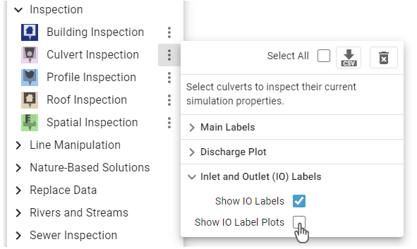 Display inlet and outlet label plots setting