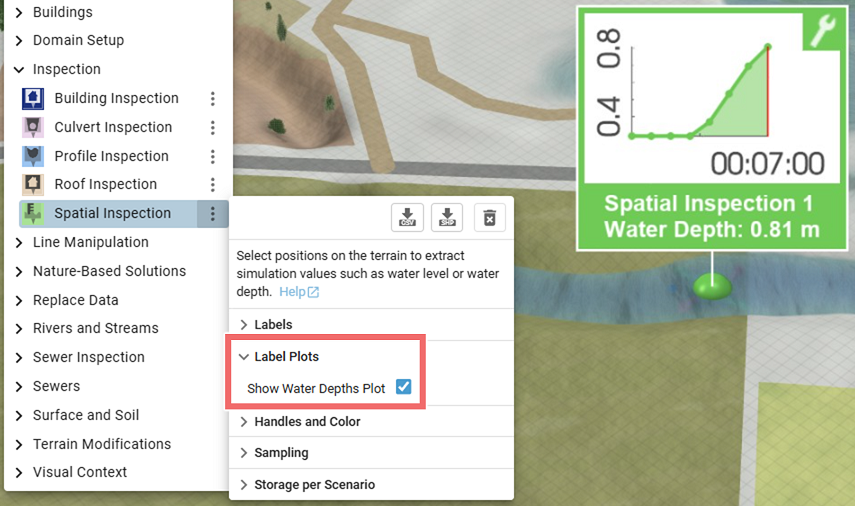 Setting to enable embedded water depth plots for inspection labels Water Depth Label Plot