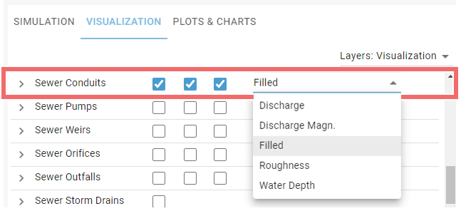 Visualization settings of 2D sewer conduits