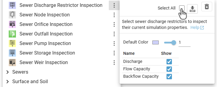 Select all sewer discharge restrictors for inspection