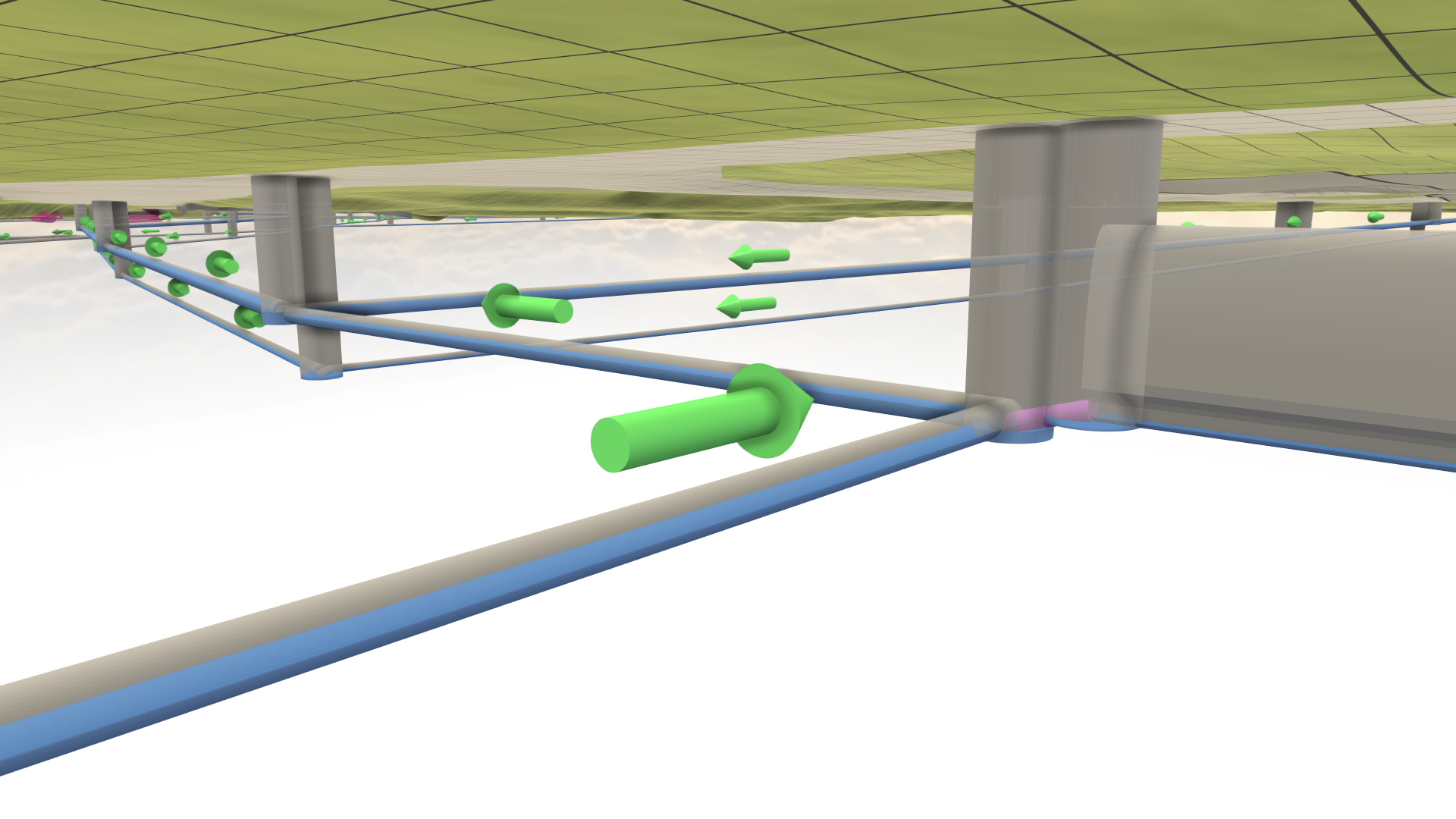Sewer network below the terrain