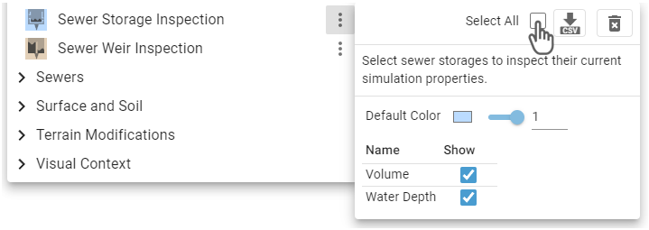 Select all sewer storages for inspection