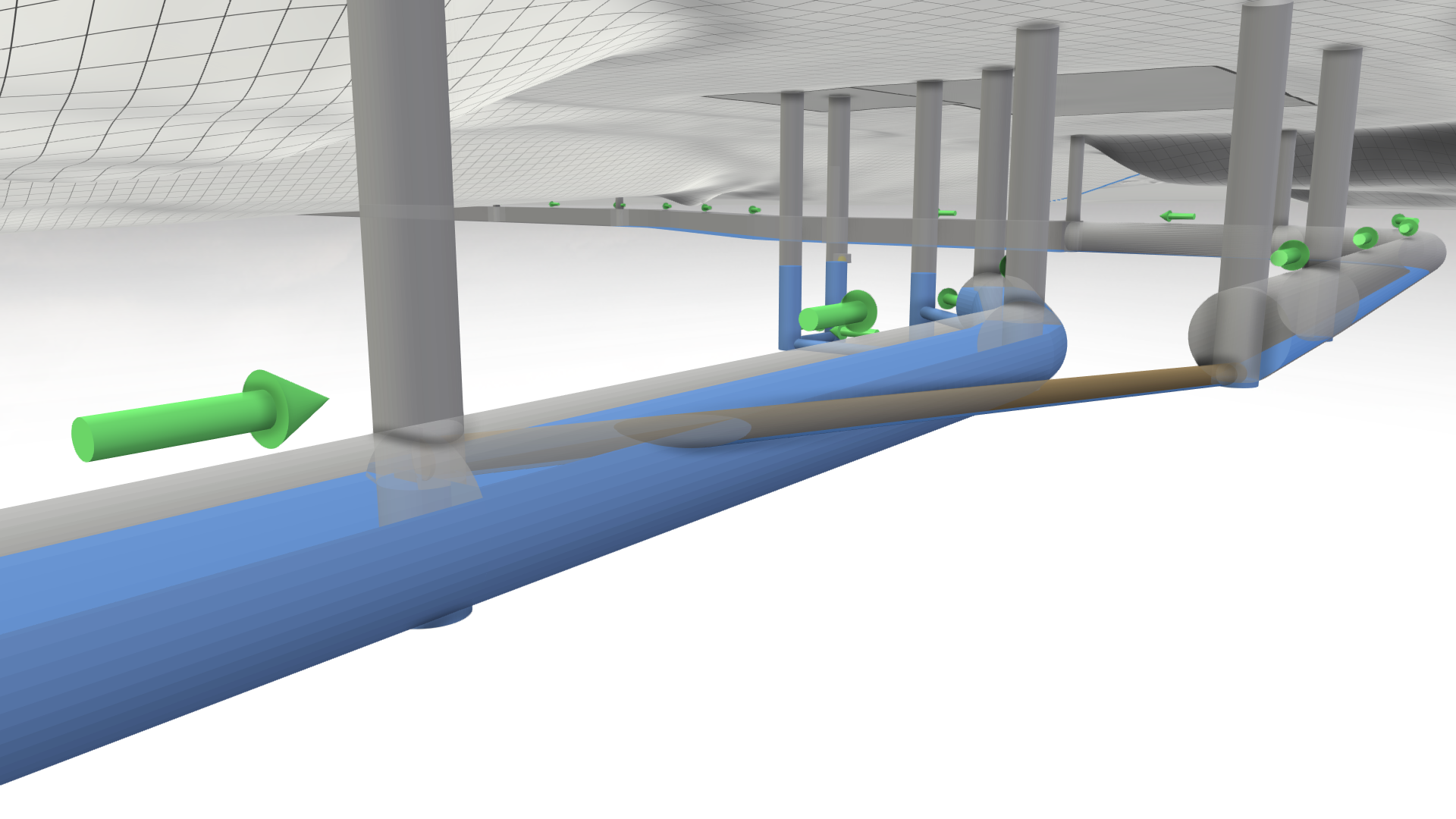 Sewer network below the terrain