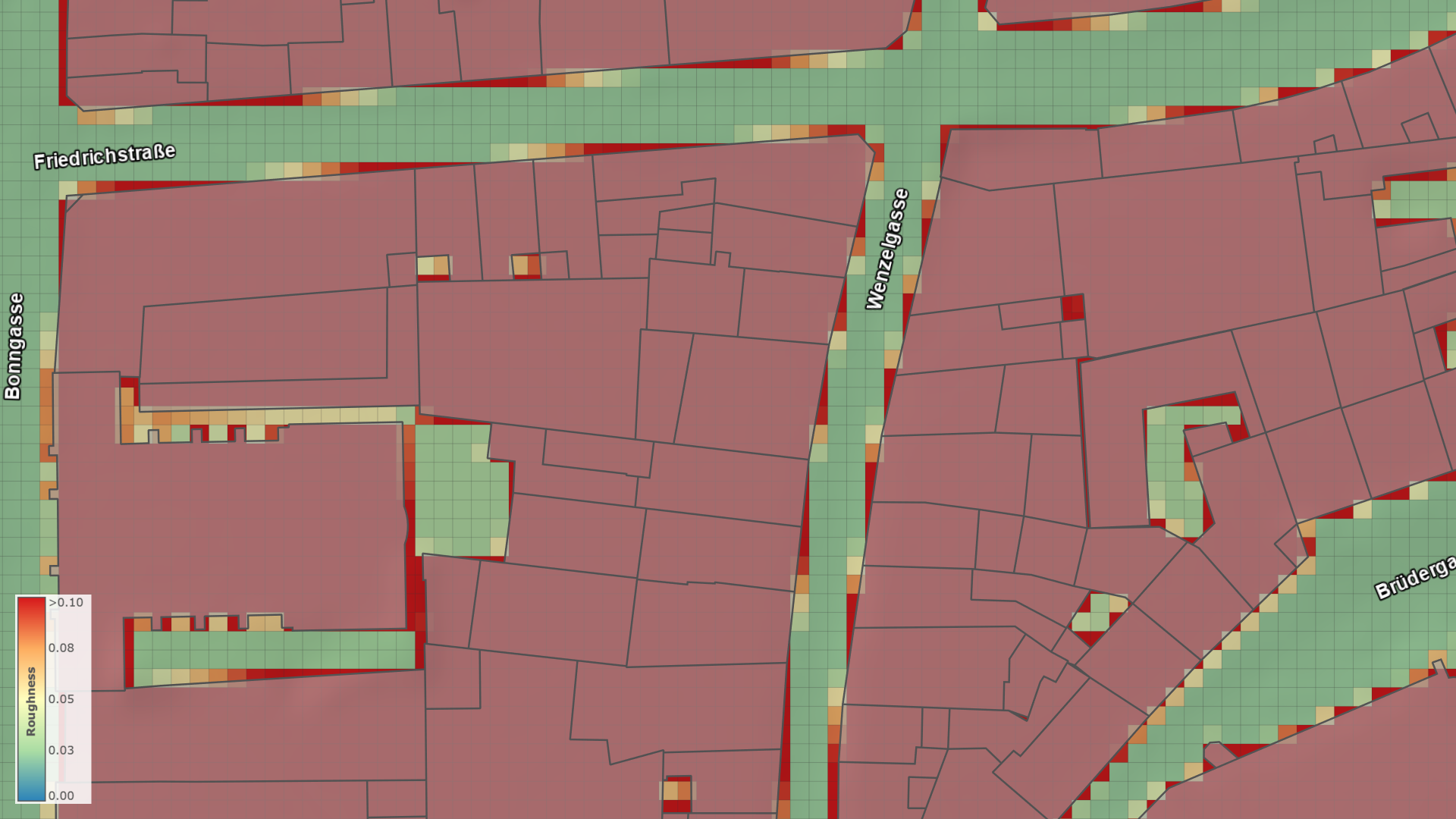 Roughness Values for a Narrow Street in 2m resolution