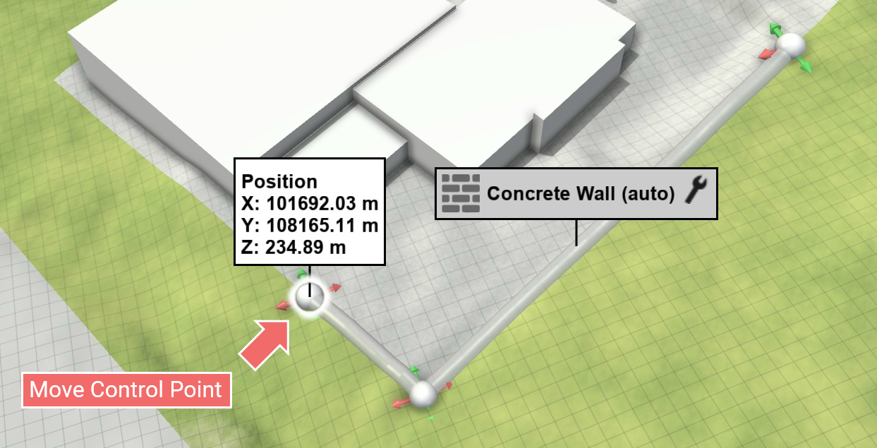 Fine-tuning the wall line using visual handles at the control points Fine-tuning the wall line