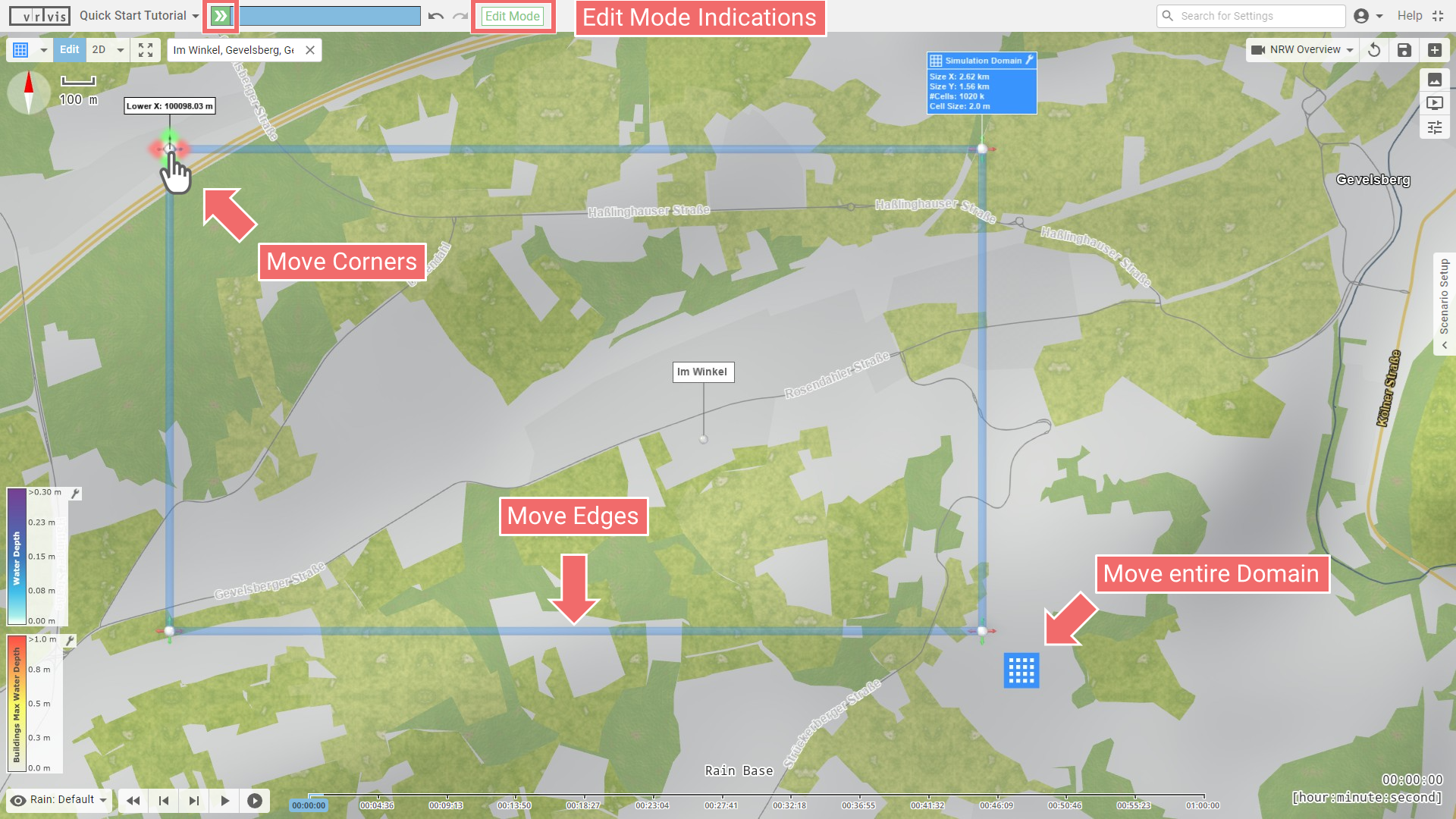Edit the simulation domain using visual handles Edit the simulation domain