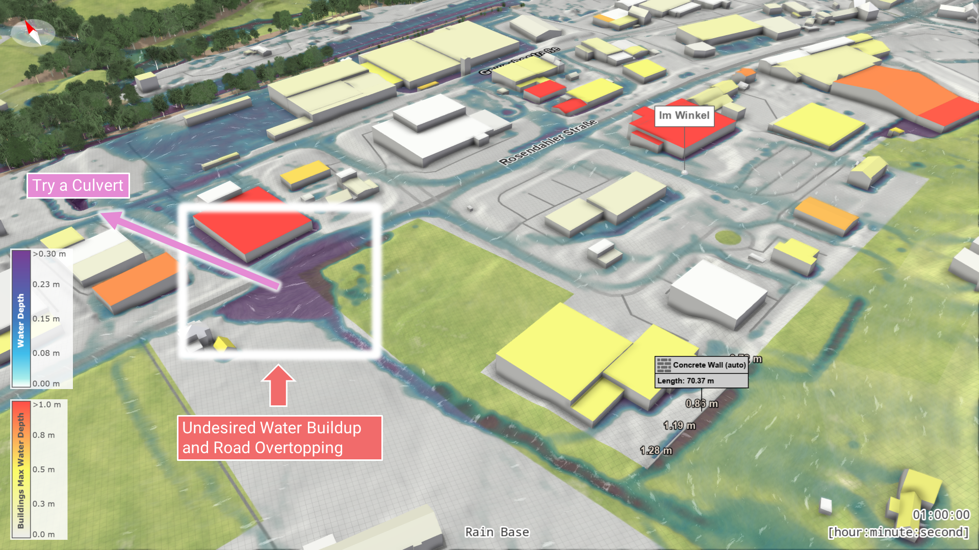 Water Buildup further Downhill Water Buildup