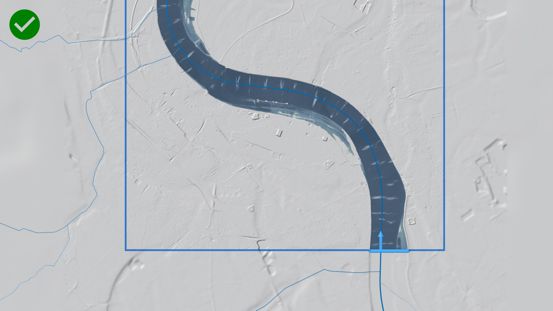 Domain border and river cross orthogonally