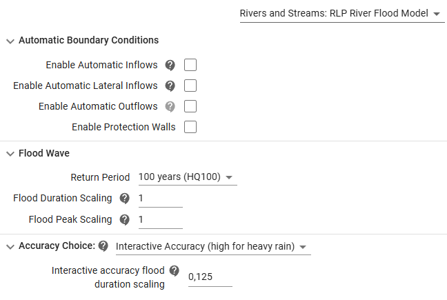 Simulation Settings in Rivers and Streams: RLP River Flood Model