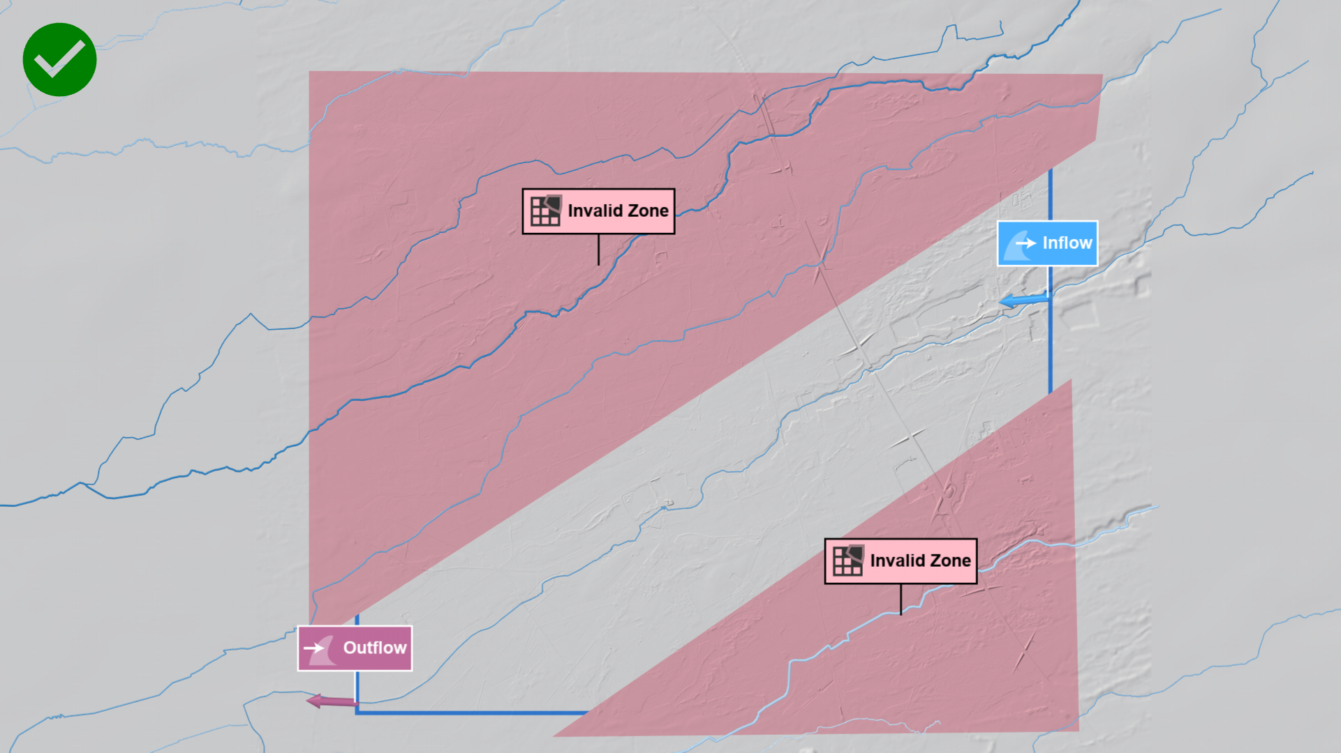 Domain with invalidation zones to only contain a single river