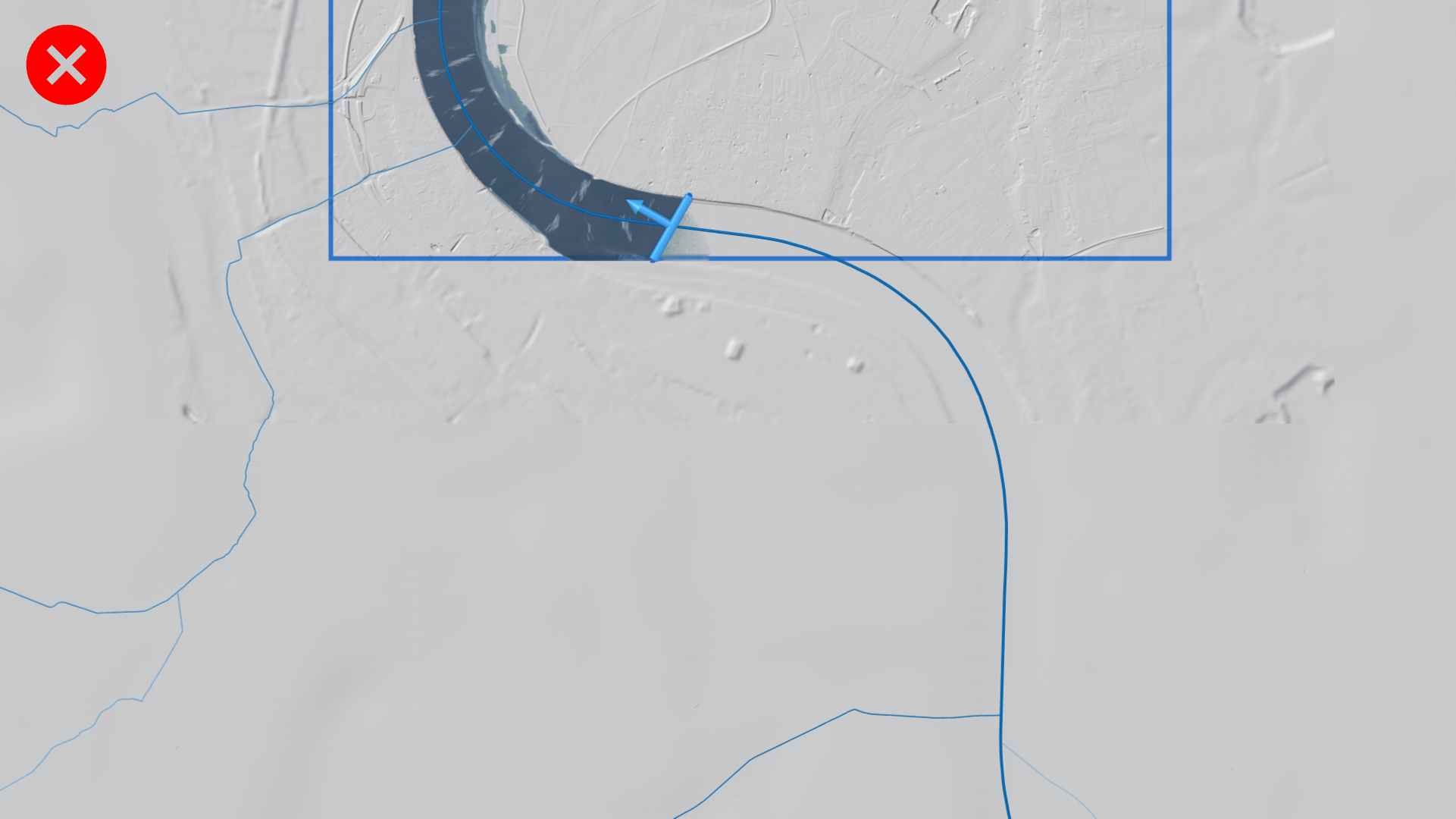 Domain border and river meet tangentially