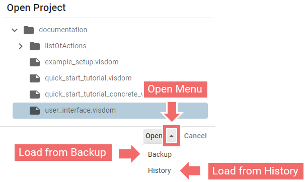 Restore from History through Open Project Dialogue Project Management 6